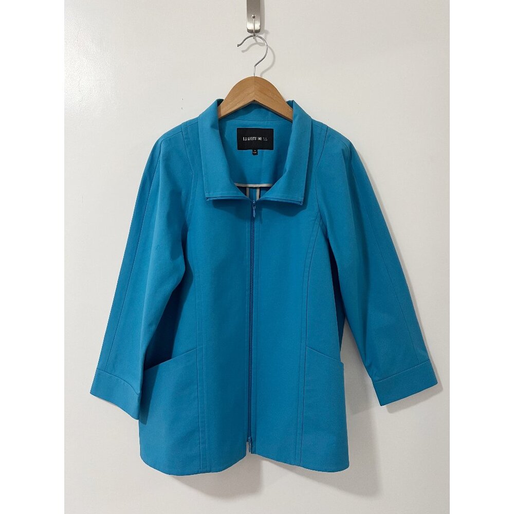 Lafayette 148 New York Blue Zip Front Casual Jacket Size Small